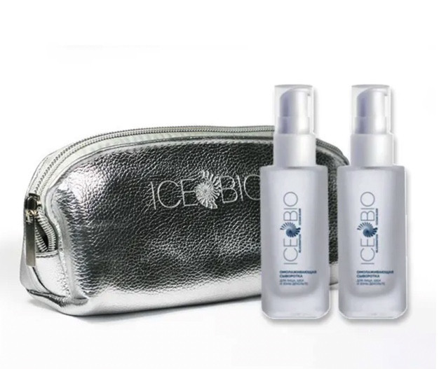 ICE BIO. Набор Сыворотка  2 шт омолаживающая для лица, шеи и зоны декольте 30мл, в косметичке в Магнитогорске